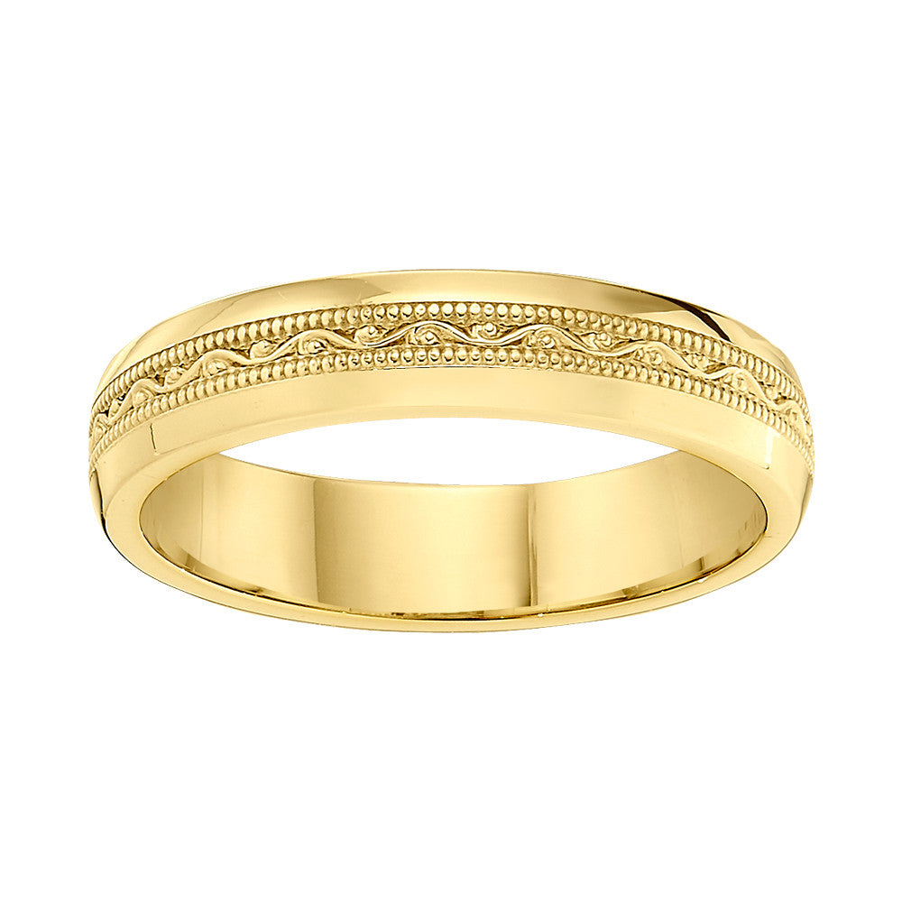 Vintage Style Gold Band with Scroll and Millgrain Detail - 4MM Wide ...