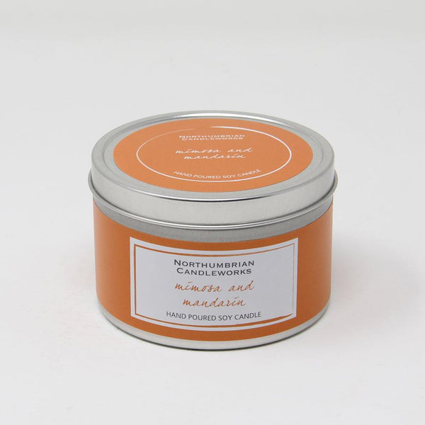 Travel Scented Gift - Mimosa & Mandarin Candle in a Tin by Northumbrian Candleworks