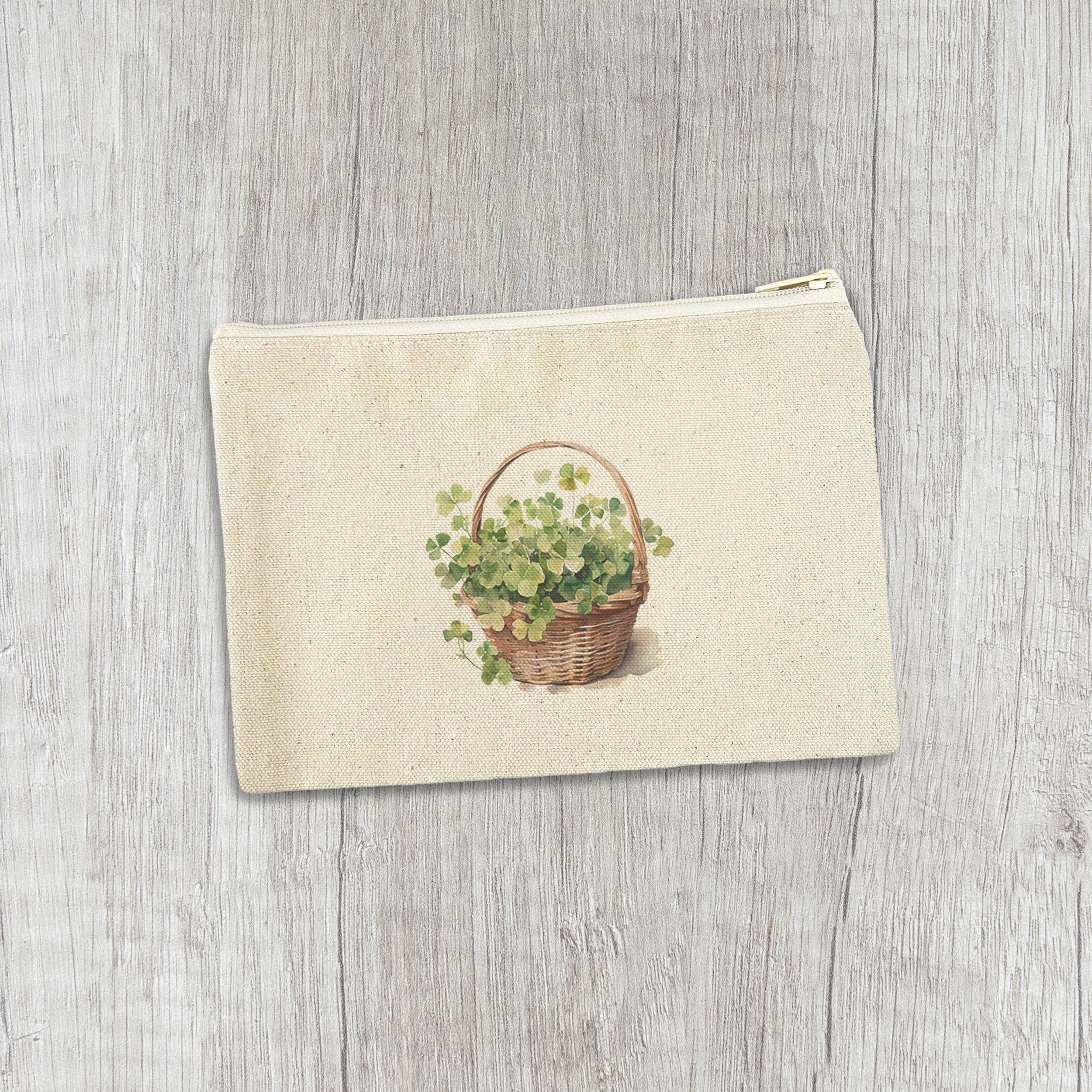 Clover Basket - St. Patrick's Day Canvas Zipper Pouch
