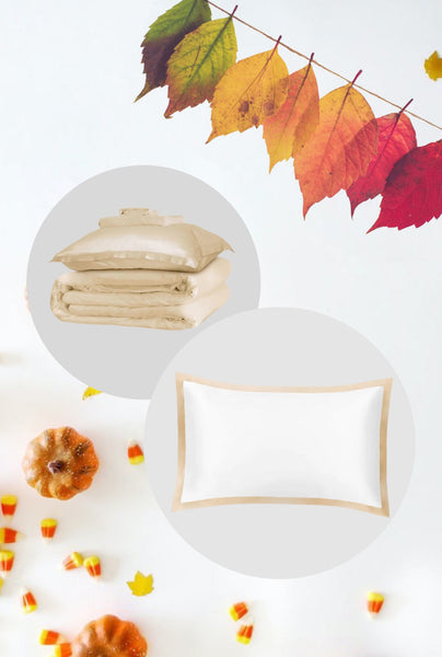 autumn leaves with champagne silk bedding