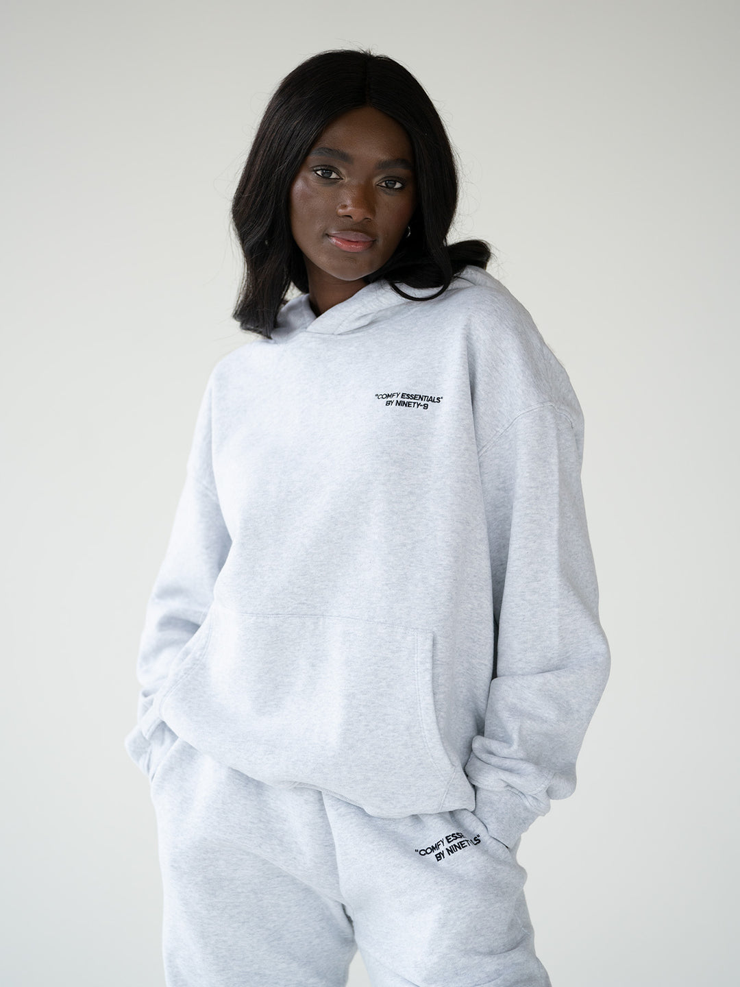 SET - ESSENTIALS - HOODIE AND SWEATPANTS • LIGHT GREY – NINETY-9