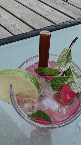 rhubarb mojito on patio