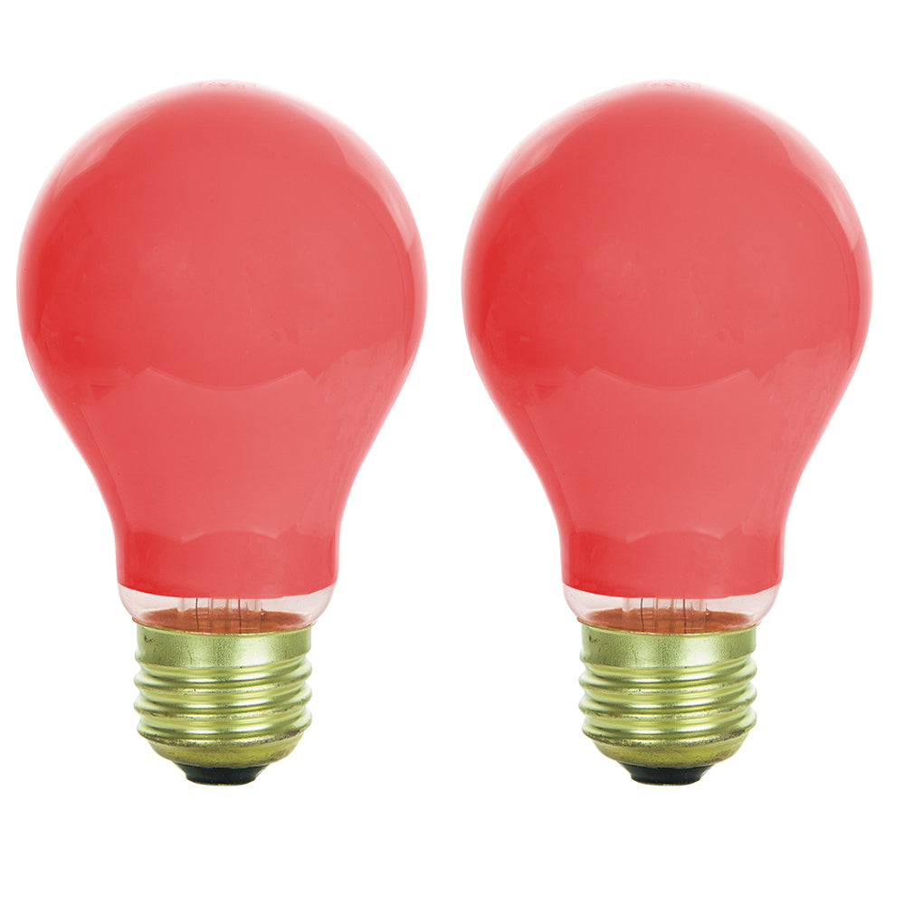 2PK - Sunlite 60w A19 120v E26 Medium Base Ceramic Red Colored Light Bulb