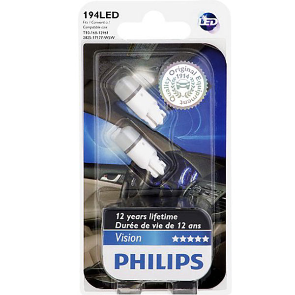 Philips 194 LED - 6000K Bright White Interior Vision LED Automotive - 2 Bulbs