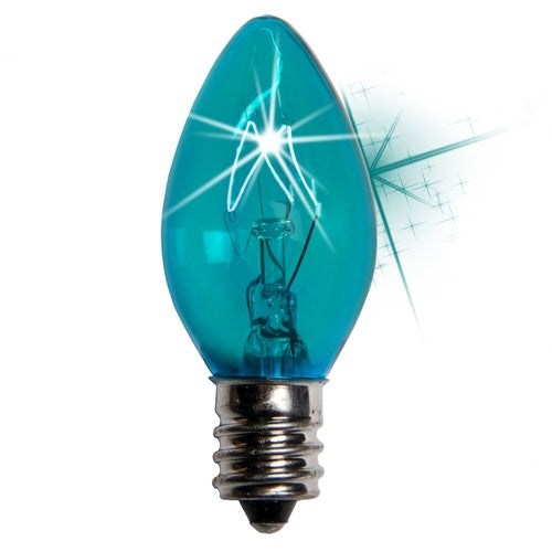 25 Bulbs - C7 Twinkle Triple Dipped Transparent Teal, 7 Watt lamp