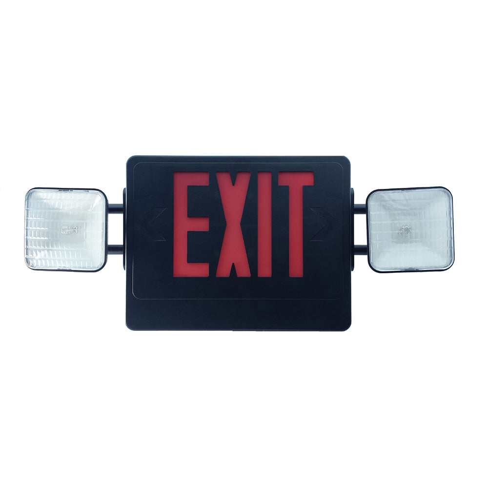 NICOR Emergency LED Exit Sign w/ Dual Emergency Lights black w/ red lettering