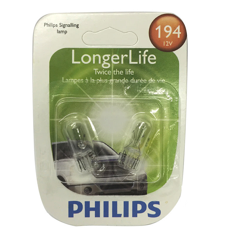 Philips 194 LL - Long Life Wedge Automotive Miniature Light Bulb - 2 Pack