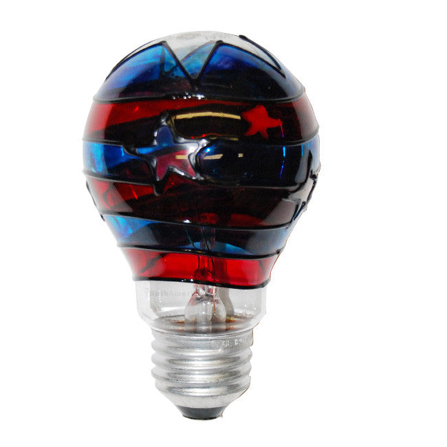 GE 25w 120v A-Shape A19 Motifs Red Blue & Clear 4th of July Decorative Incandescent Light Bulb