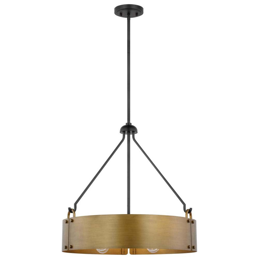 Halter 4-Light Pendant E26 Base 60w Matte Black Finish Natural Brass Metal Shade