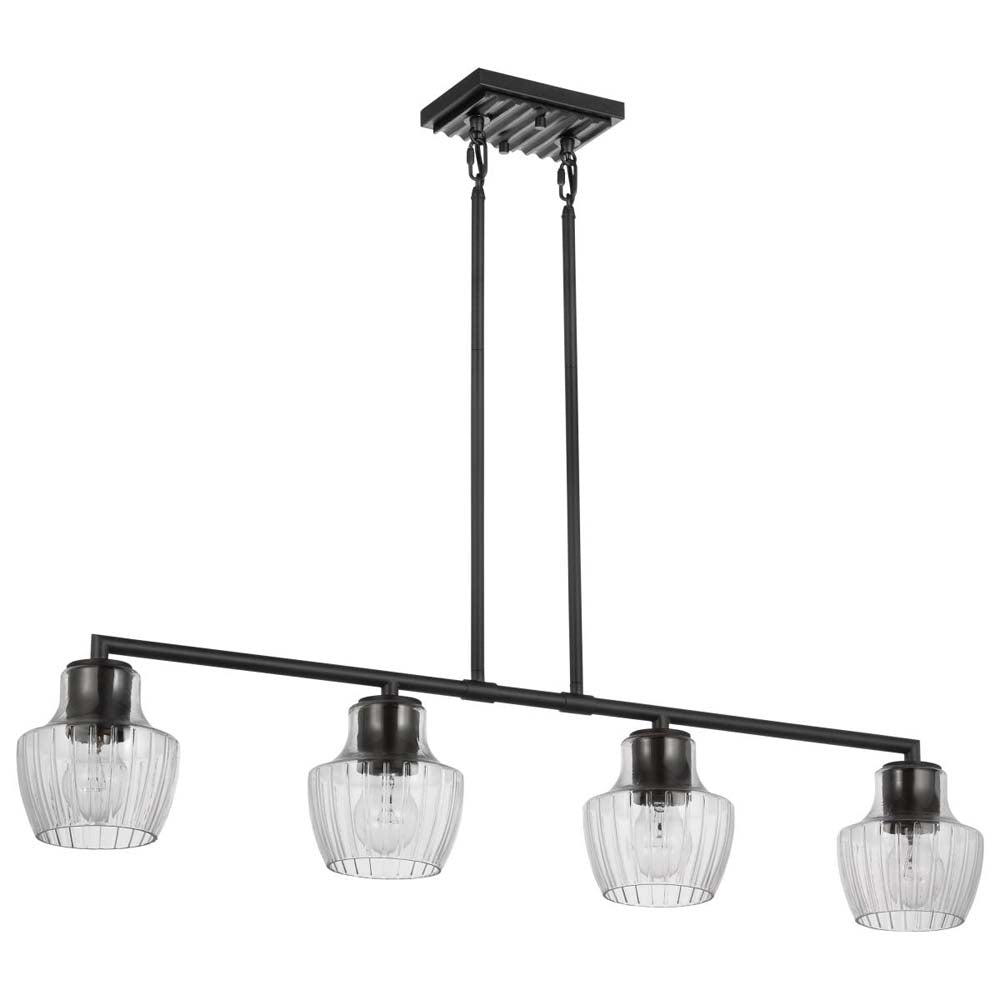 Destin 4-Light Pendant E26 Base 60w Black & Silver Finish Clear Ribbed Glass