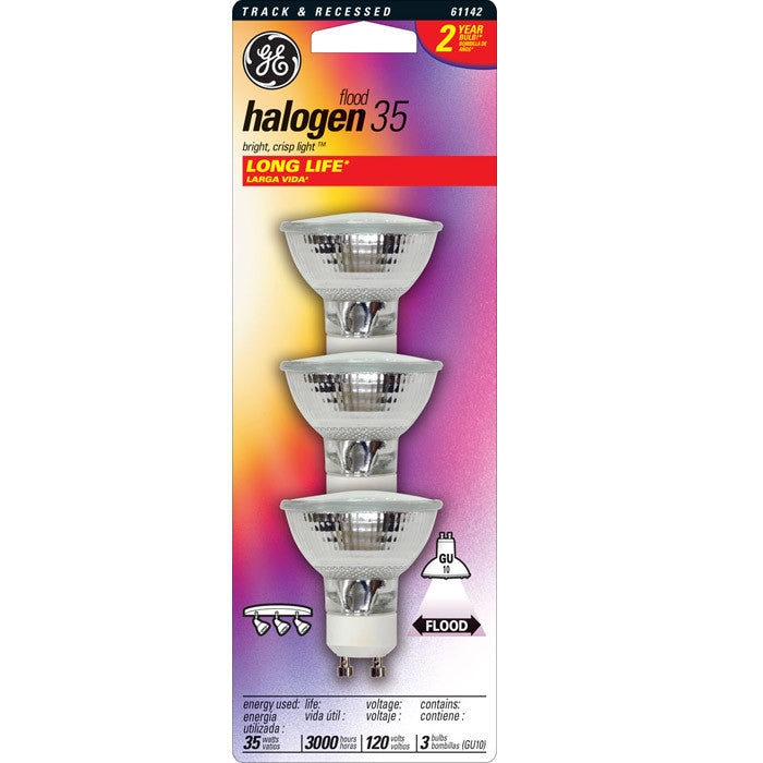 GE 35w 120v FMW MR16 GU10 base flood 35 degree light bulbs - 3 bulb / PK