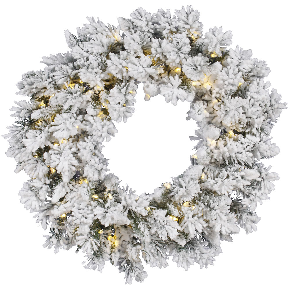 Vickerman 30in. Flocked 160 Tips Wreath 50 Warm White LED Lights