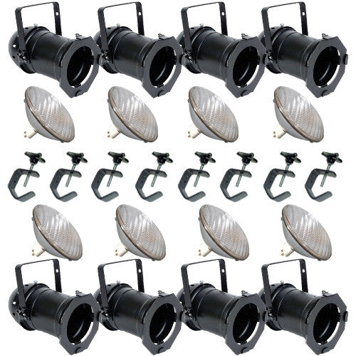 8 Black PAR CAN 64 1000w PAR64 VNSP C-Clamps