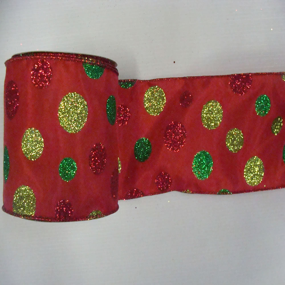 4" X 10yd Red Glitter Dots