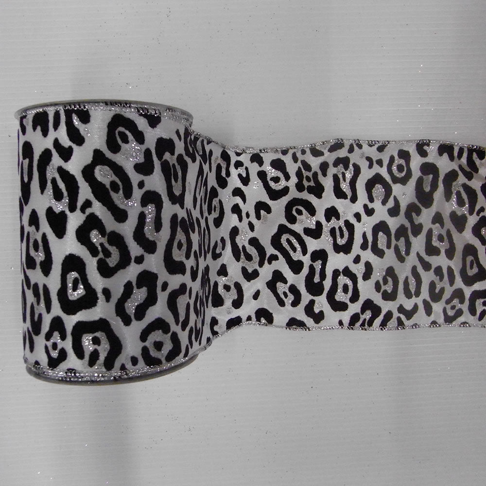 2.5" x 10yd White Velvet Black Leapord