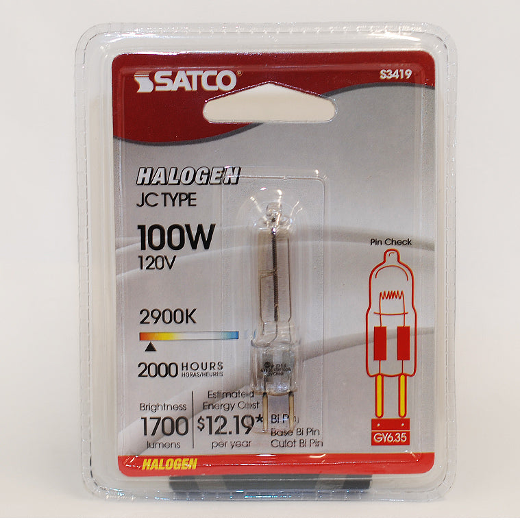 Satco S3419 100W 120V GY6.35 base halogen light bulb