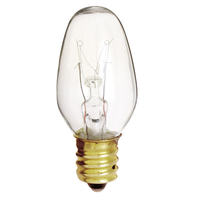 25Pk - Satco S3691 7W 120V C7 Clear E12 Candelabra Base Incandescent bulbs