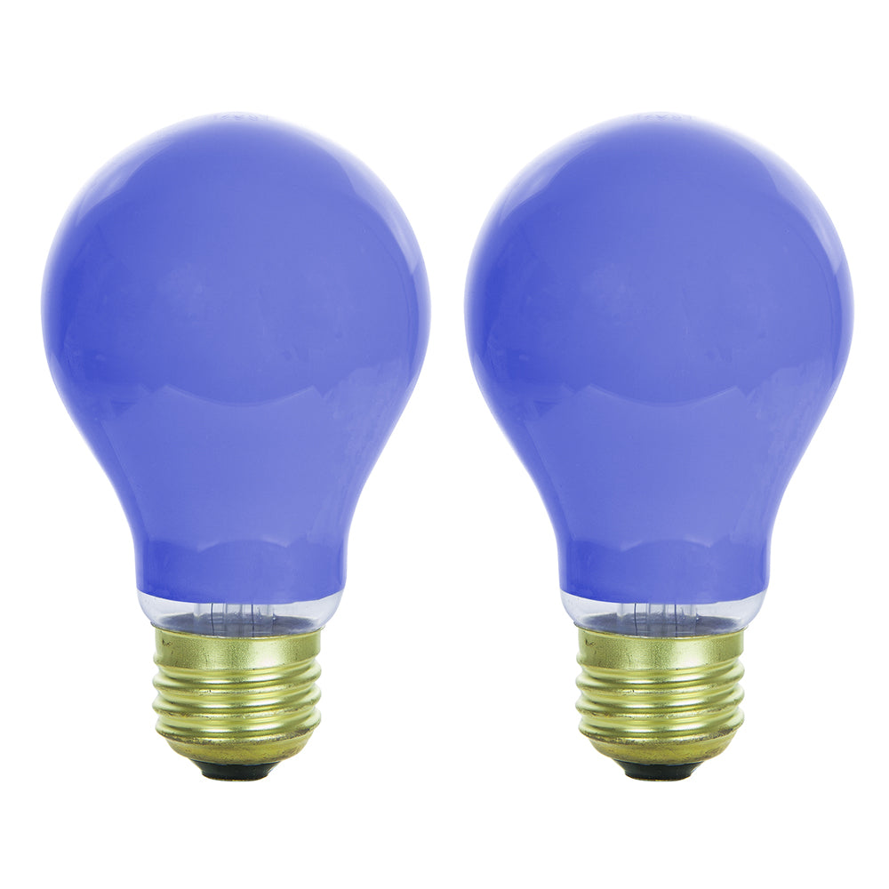 2Pk - Sunlite 40w A19 120v E26 Medium Base Ceramic Blue Colored Light Bulb