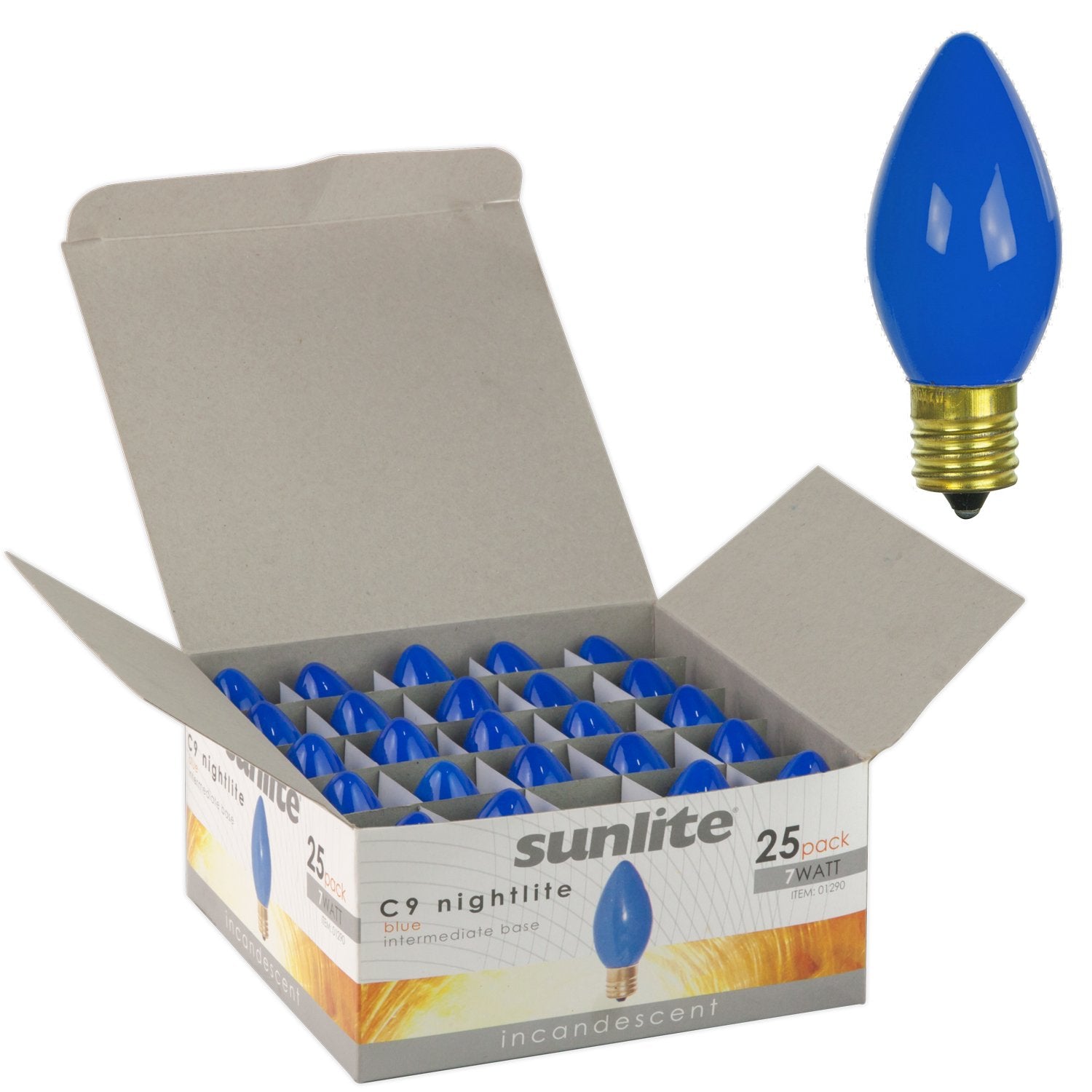 25Pk - SUNLITE 7w C9 120v Intermediate Base Blue Bulb