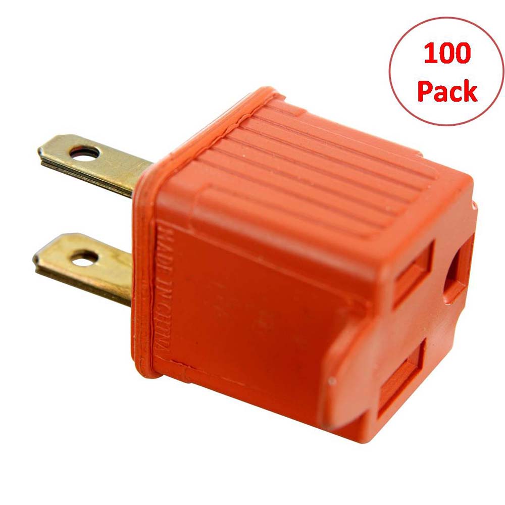 100Pk - Sunlite Orange Finish Three Pronged Electrical Socket Grounding Adapter