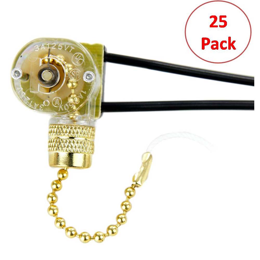 25Pk - Sunlite E191/25PK 125-250v Single Pole ON/OFF Pull Chain Switch