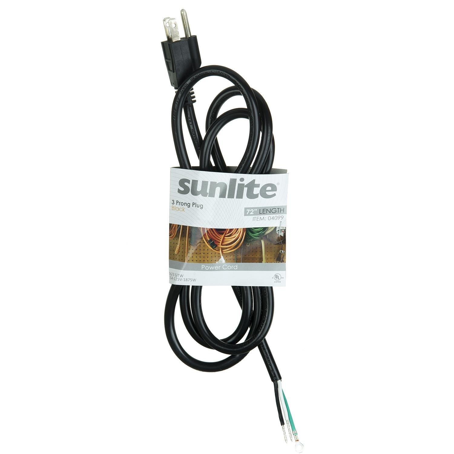 SUNLITE 3 Pronged 72in. Black Power Cord 1875 Watt max