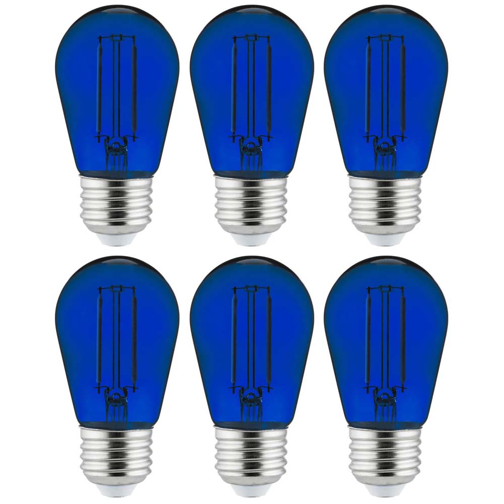 6Pk - 2 watts Blue LED Filament S14 Sign Clear Dimmable Light Bulb