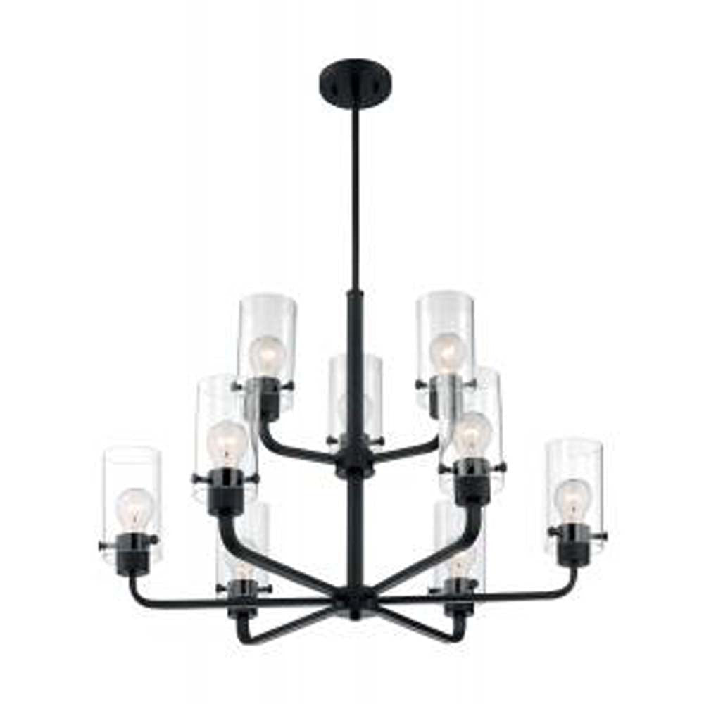 Nuvo Sommerset 9-Light Chandelier w/ Clear Glass in Matte Black Finish