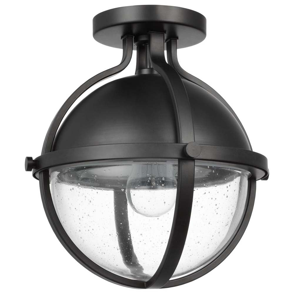 Lincoln 60w 1-Light Semi Flush Mount Clear Seeded Glass E26 Base Black Finish