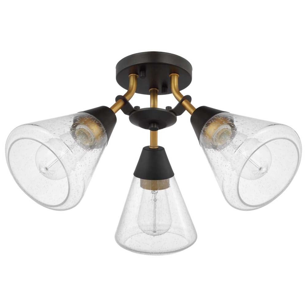 Starlight 60w 3-Light Semi Flush Clear Seeded Glass Mount E26 Base Black Finish