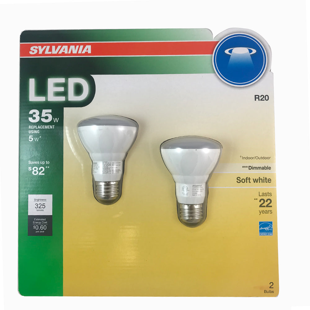 2PK - SYLVANIA 5w R20 LED Dimmable Soft White Bulb - 35w equiv.