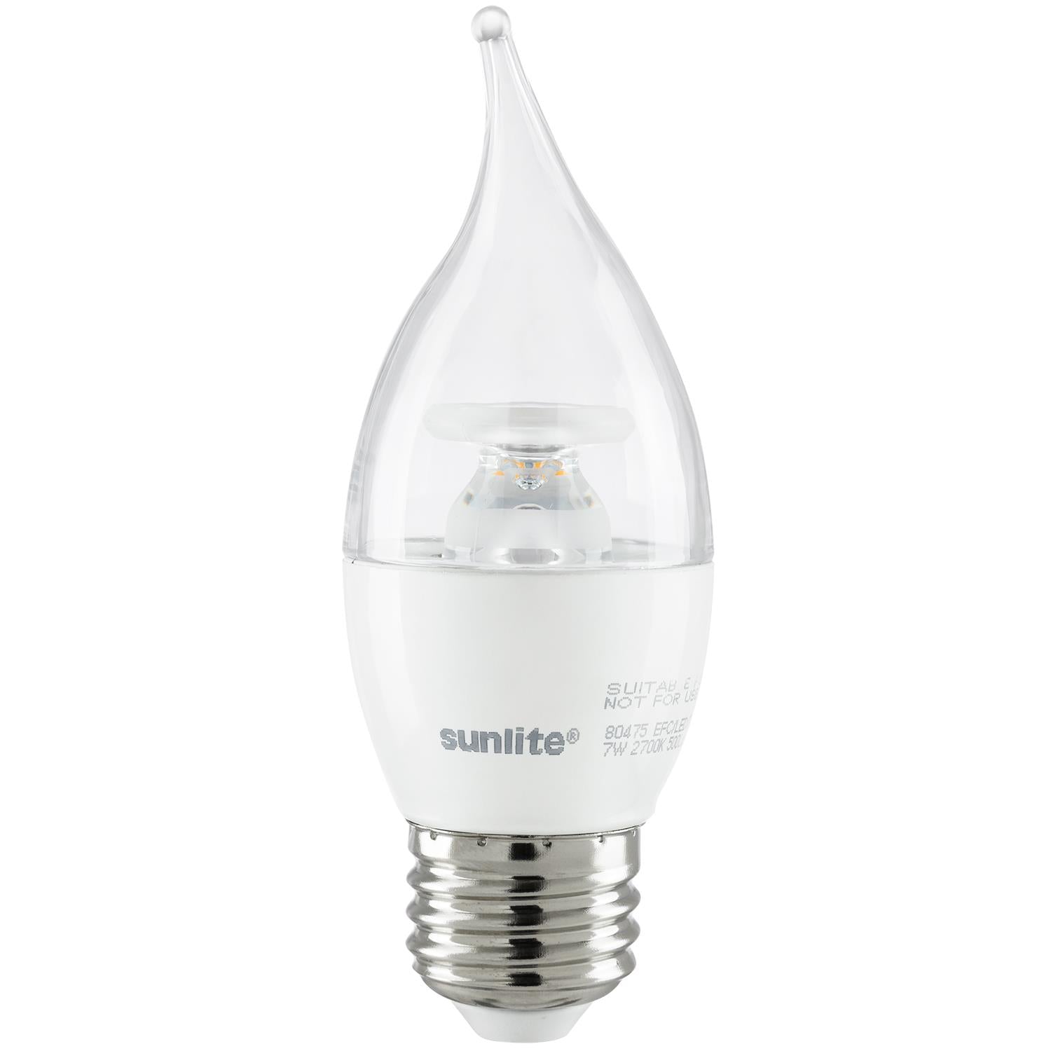 SUNLITE 80475-SU LED Flame Tip Chandelier 7w Light Bulb 2700K Warm White