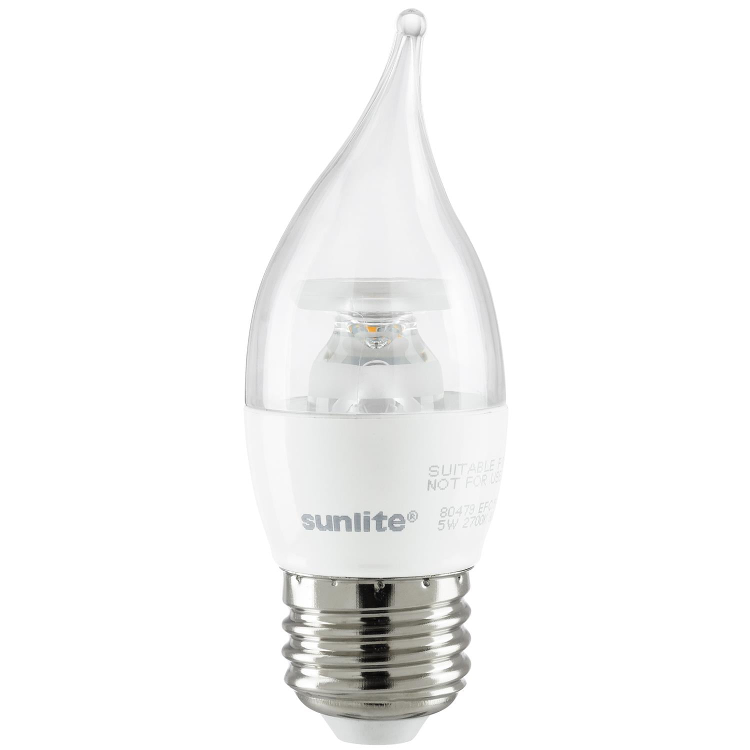 SUNLITE 80479-SU LED Flame Tip Chandelier 5w Light Bulb 2700K Warm White