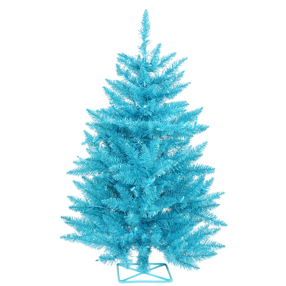 Vickerman 2' Sky Blue Artificial Christmas Tree - 35 Teal Lights - Plastic stand