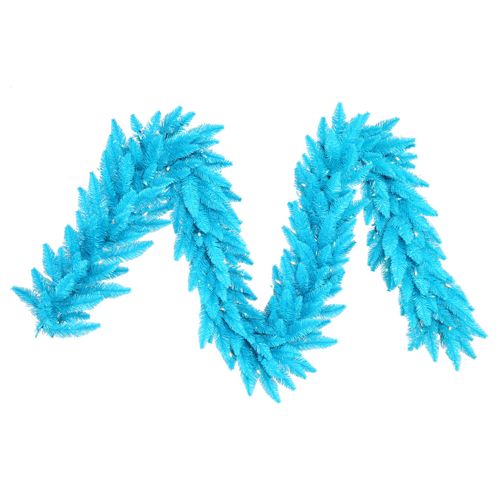 9' x 14" Sky Blue Artificial Garland 250 Tips 100 Sky Blue Dura-Lit LED Lights