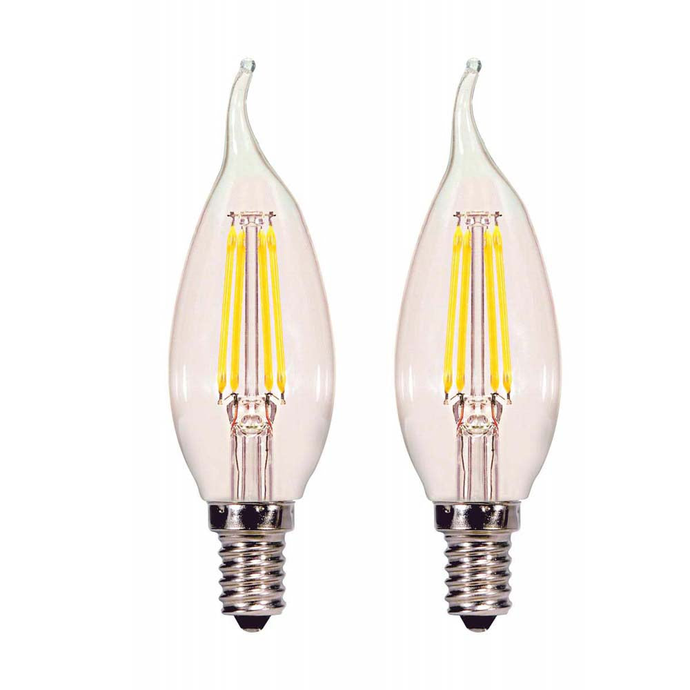 2Pk - Satco 4.5w CA10 Flame LED Filament E12 Base 5000k Dimmable - 40w Equiv