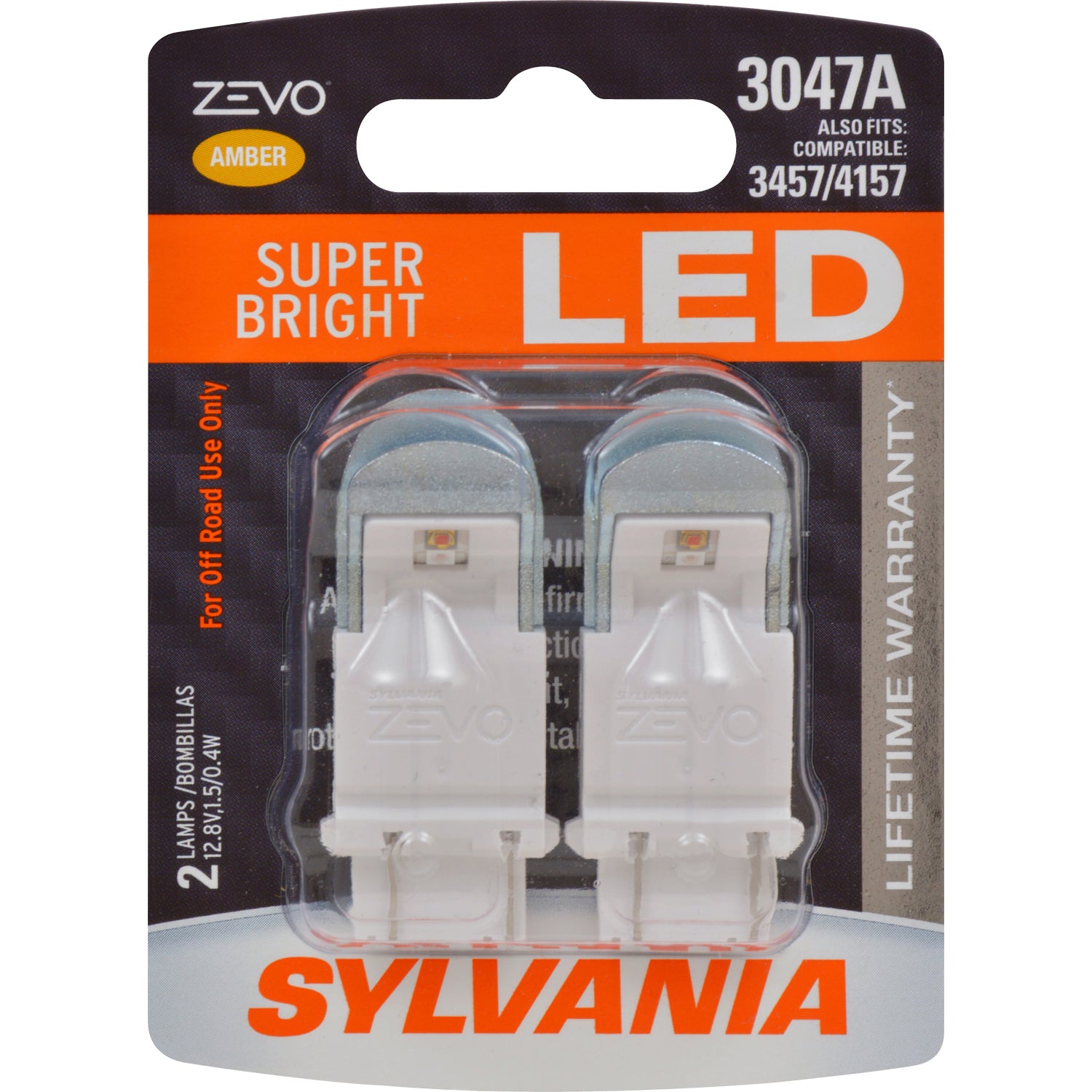 2-PK SYLVANIA ZEVO 3047 Amber LED Automotive Bulb