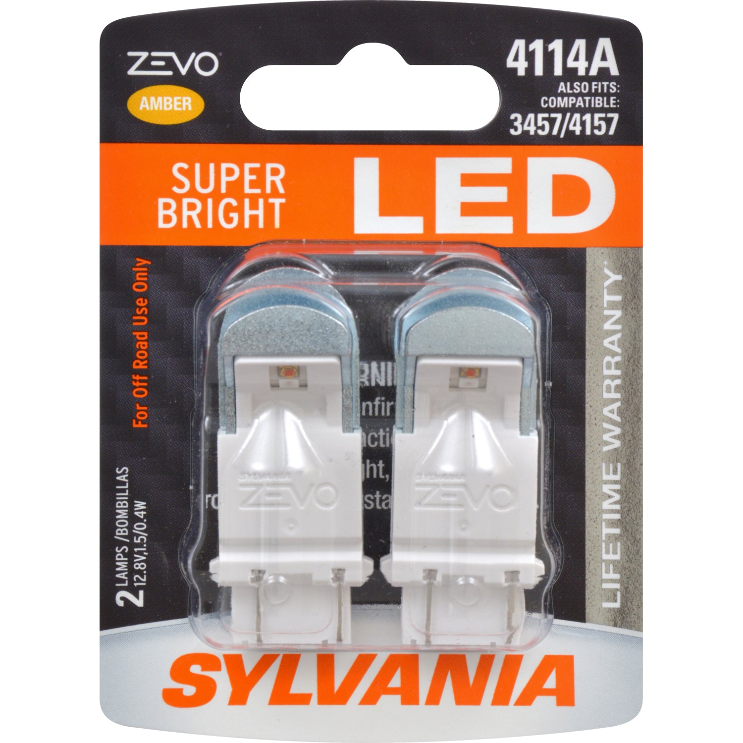 2-PK SYLVANIA ZEVO 4114 Amber LED Automotive Bulb