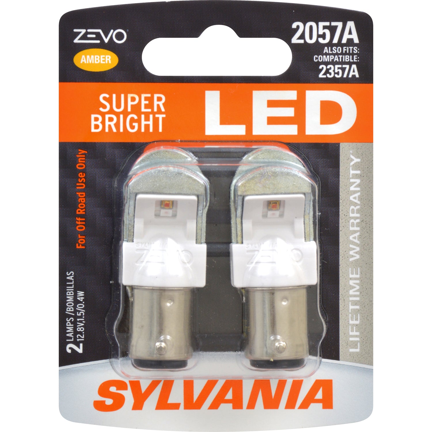 2-PK SYLVANIA ZEVO 2057 Amber LED Automotive Bulb