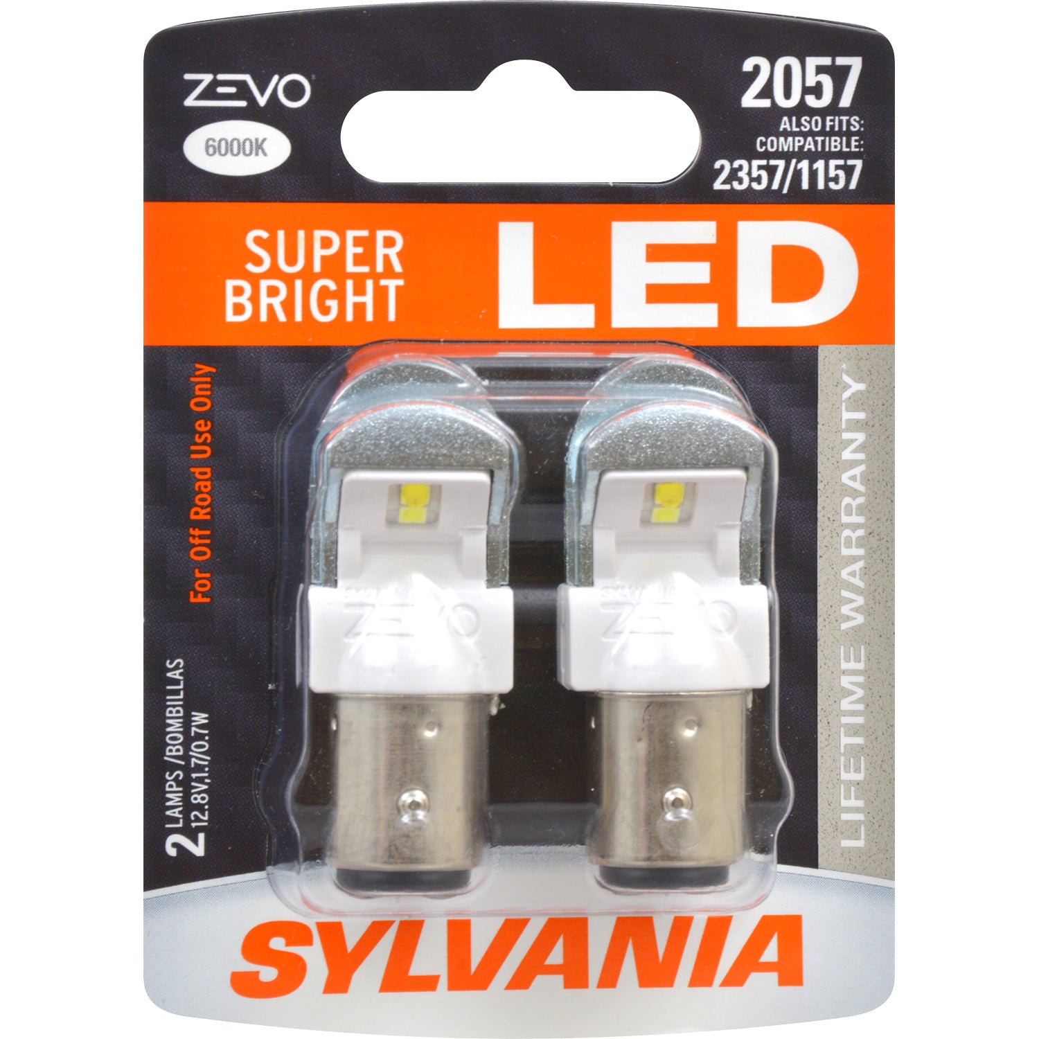 2-PK SYLVANIA ZEVO 2057 White LED Automotive Bulb