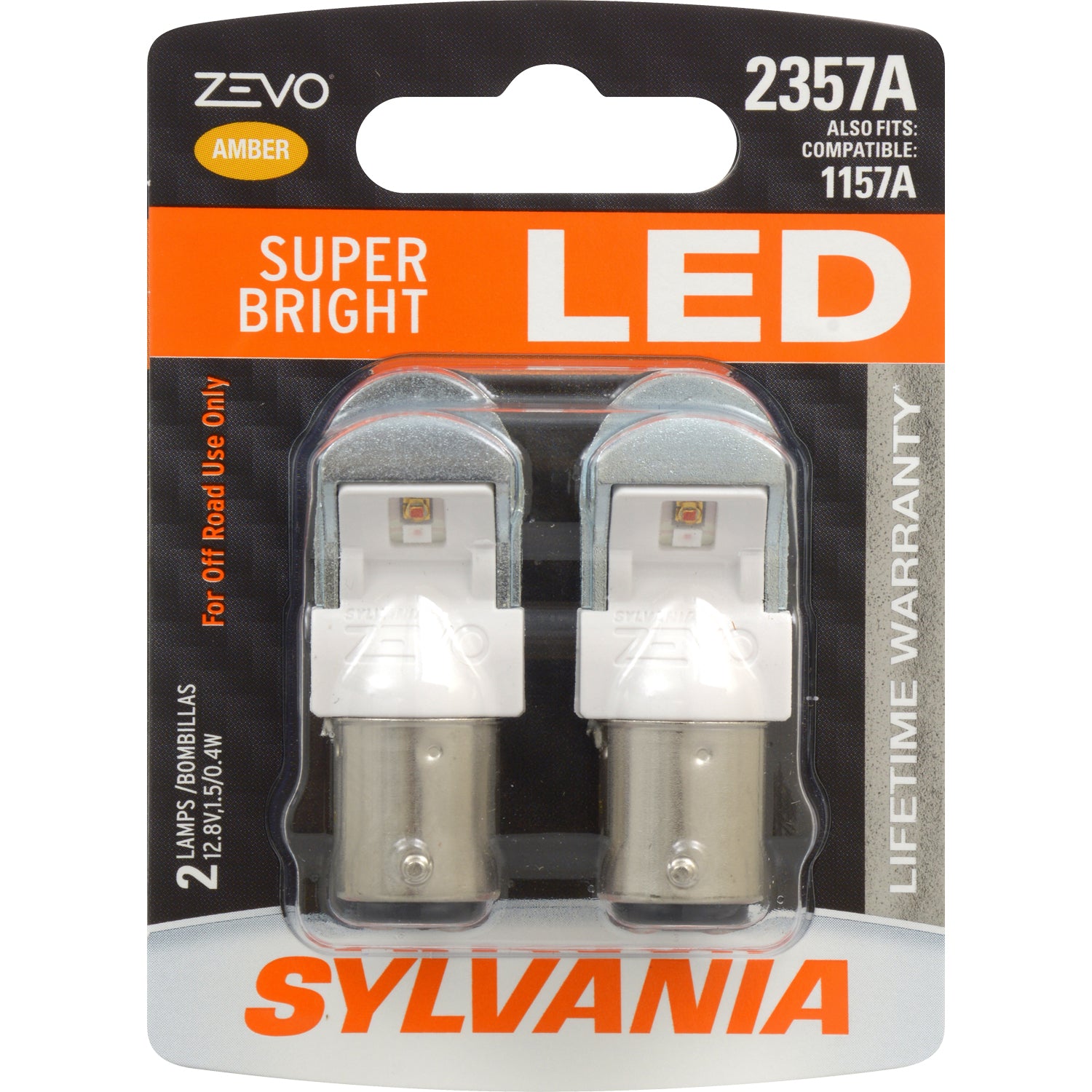 2-PK SYLVANIA 2357 ZEVO LED Amber Automotive Bulb - also fits 2057A 1157A