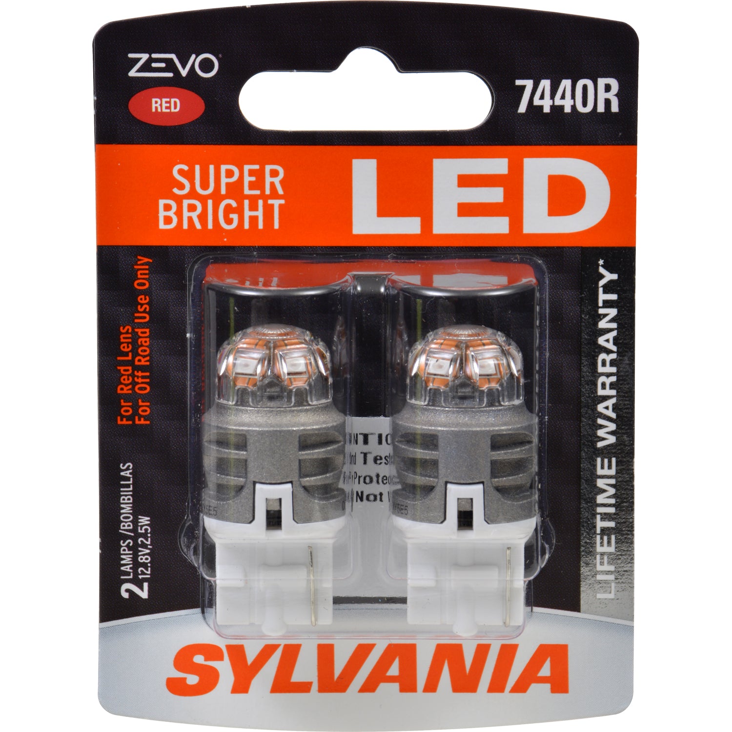 2-PK SYLVANIA ZEVO 7440 T20 Red LED Automotive Bulb