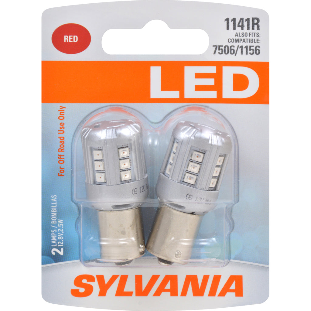 2-PK SYLVANIA 1141 Red LED Automotive Bulb - also fits 7506, 1156