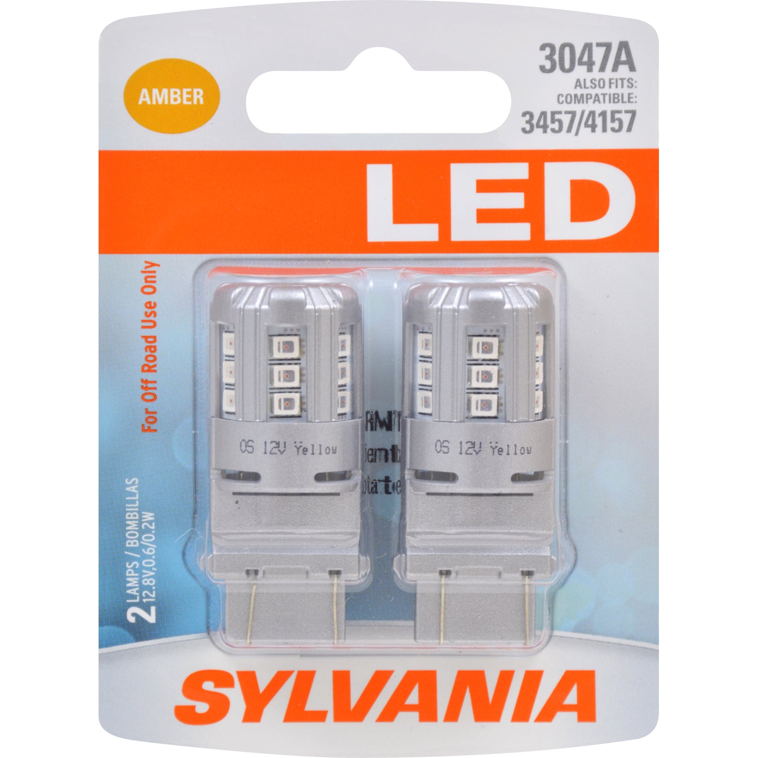 2-PK SYLVANIA 3047 Amber LED Automotive Bulb