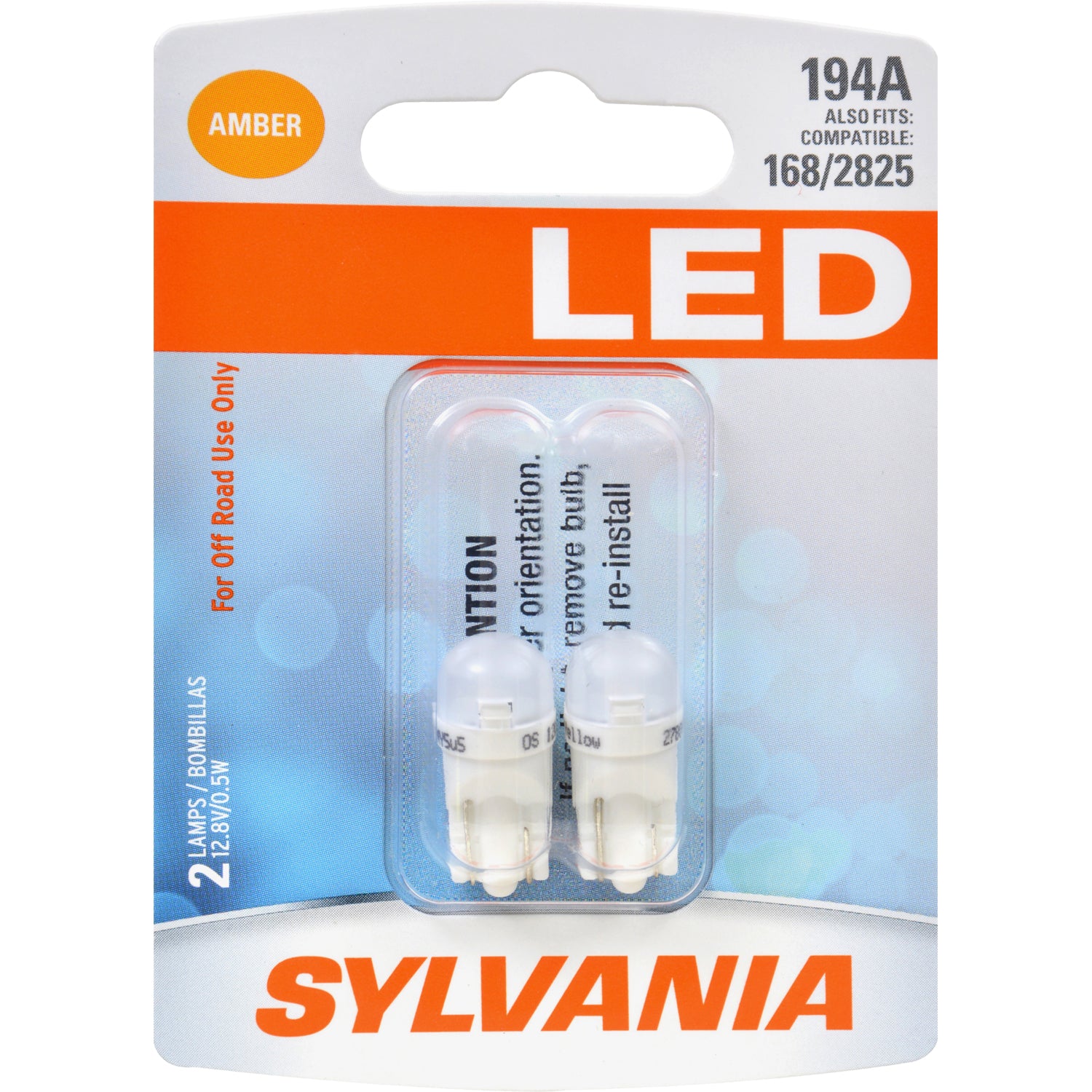 2-PK SYLVANIA 194 T10 W5W Amber LED Automotive Bulb