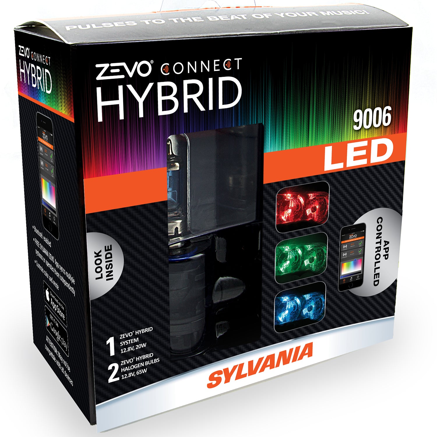 2-PK SYLVANIA 9006 ZEVO Connect Hybrid LED Color Changing System for Headlights