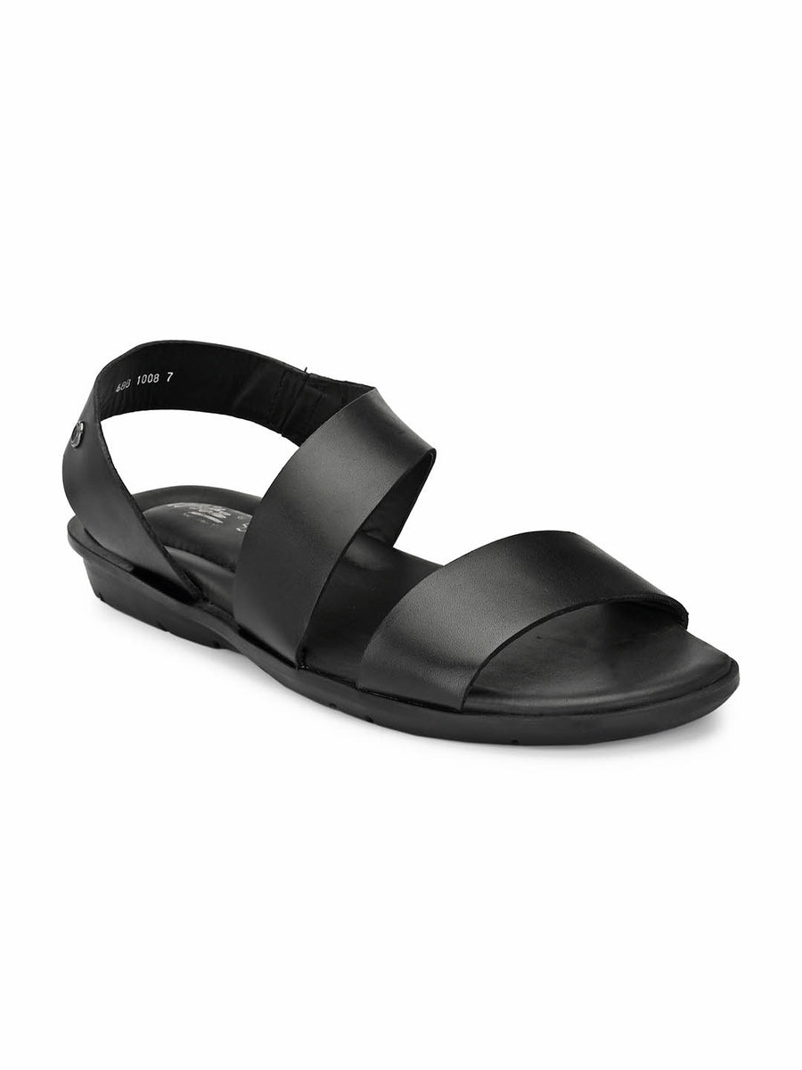 Men Black Leather Slip-On Sandals – Hitz Shoes Online