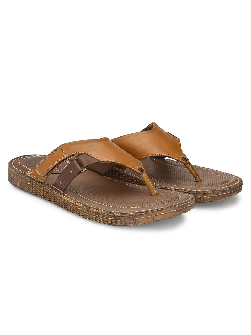 7407 Tan + Brown Leather Slippers
