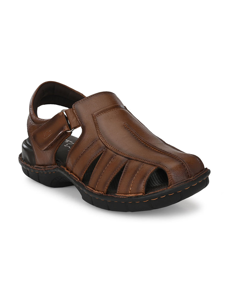 HITZ9603 Men s Tan Leather Casual Velcro Sandals Hitz Shoes Online