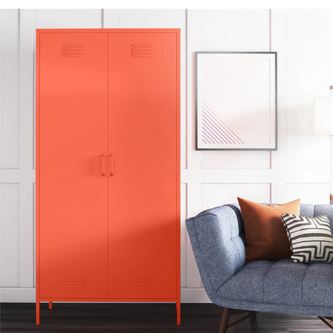Tall-two-door-storage-metal-locker-cabinet-orange